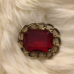 Big Red Ruby and Gold Brooch Pin